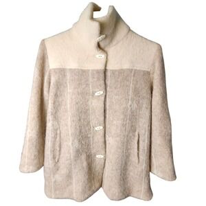 Eider Knit Pure Icelandic Wool Coat Women M Tan Cream Toggle Button Jacket VTG‎